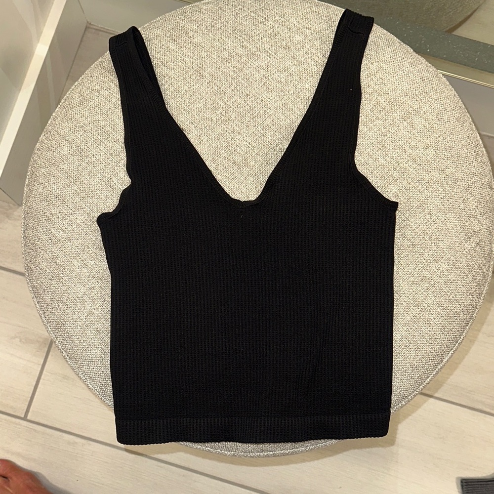 Nikibiki Black Ribbed V-Neck Tank Top